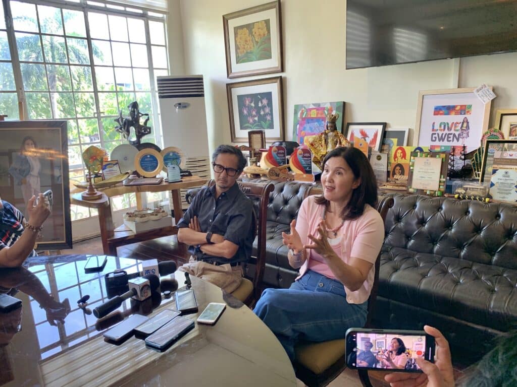 Sen. Pia Cayetano and Transportation Secretary Vince Dizon answer questions from the media before a meeting led by Governor Gwen Garcia on Saturday at the Capitol. | Photo by Niña Mae Oliverio