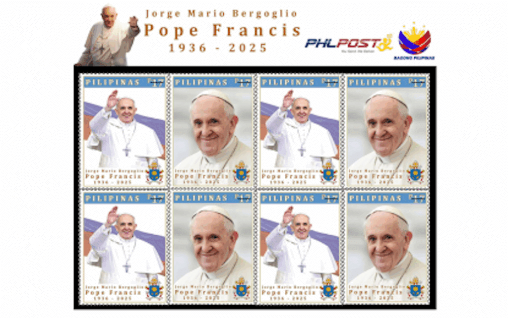 PAPAL STAMP. The commemorative stamp in honor of Pope Francis, the 266th leader of the Roman Catholic Church, released by the Philippine Postal Corp. (PHLPost) on Thursday (June 5, 2025). The stamp costs PHP17 and is available at the Manila Central Post Office. (Photo courtesy of the PHLPost)