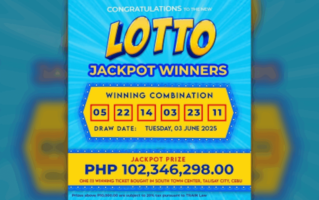 Cebu bettor bags P102-M lotto 6/42 jackpot.Image courtesy of PCSO